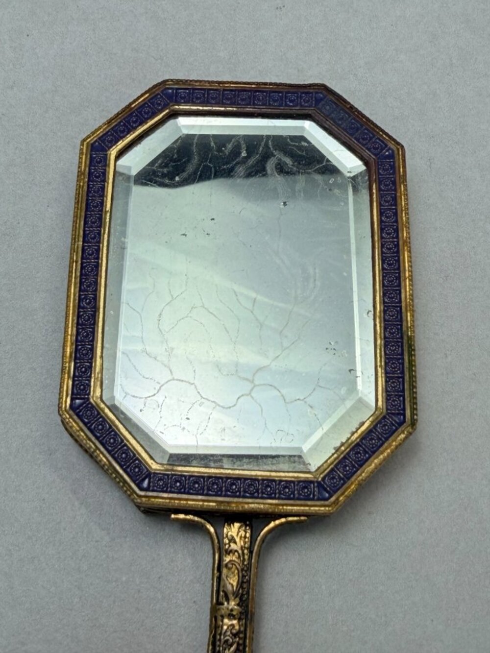 Vintage Ornate Hand Mirror Floral Needlepoint Gold Tone Small Vanity Mirror - Picture 7 of 11